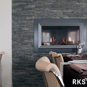 Камин облицовка камнем 3D мозаика из камня RKS SLATE Кварцит Monsoon Black Rockface