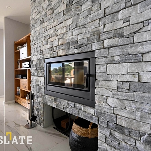 Плитка жаростойкая для каминов 3D панели RKS SLATE Мрамор Cloudy Grey Country