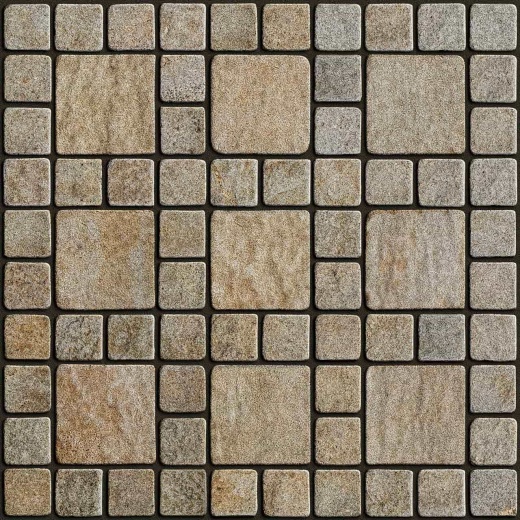 Мощение гранитной брусчаткой RKS Slate Vermont 200x200 мм. Ландшафтный дизайн участка.