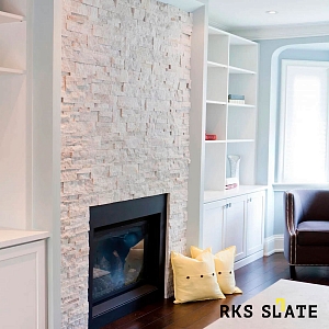 Камень для отделки камина 3D панели RKS SLATE Кварцит White Quartz Modern