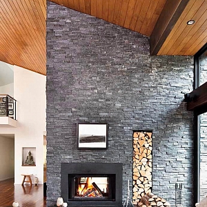 Натуральный камень для облицовки камина 3D панели RKS SLATE Кварцит Black Quartz Classic