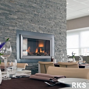 Натуральный камень для облицовки камина и печи 3D мозаика из камня RKS SLATE Кварцит Monsoon Black Rockface