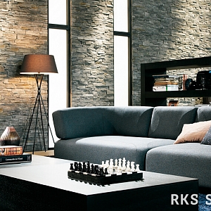 Камень в интерьере гостиной RKS SLATE Сланец Black Slate Country