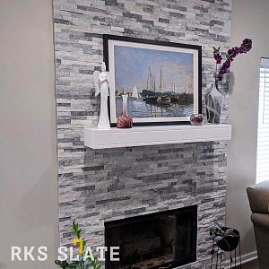Природный камень для облицовки камина 3D панели из натурального камня Мрамор Cloudy Grey Classic — RKS SLATE
