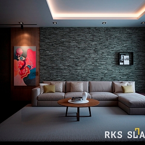 Натуральный камень в интерьере 3D панели RKS SLATE Сланец Black Waterfall Pencil